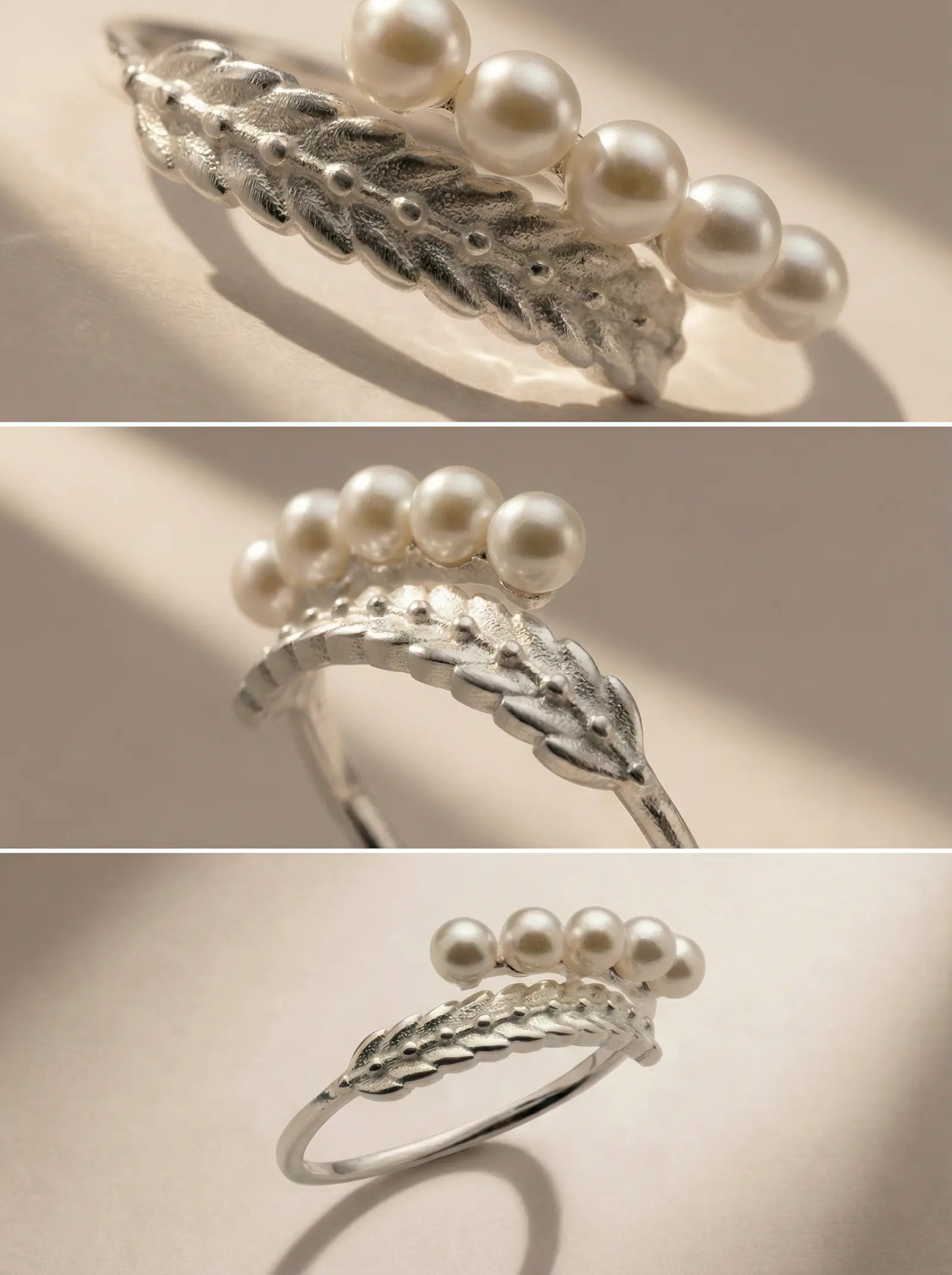 S925 Silver Wheat & Pearl Ring (Adjustable)