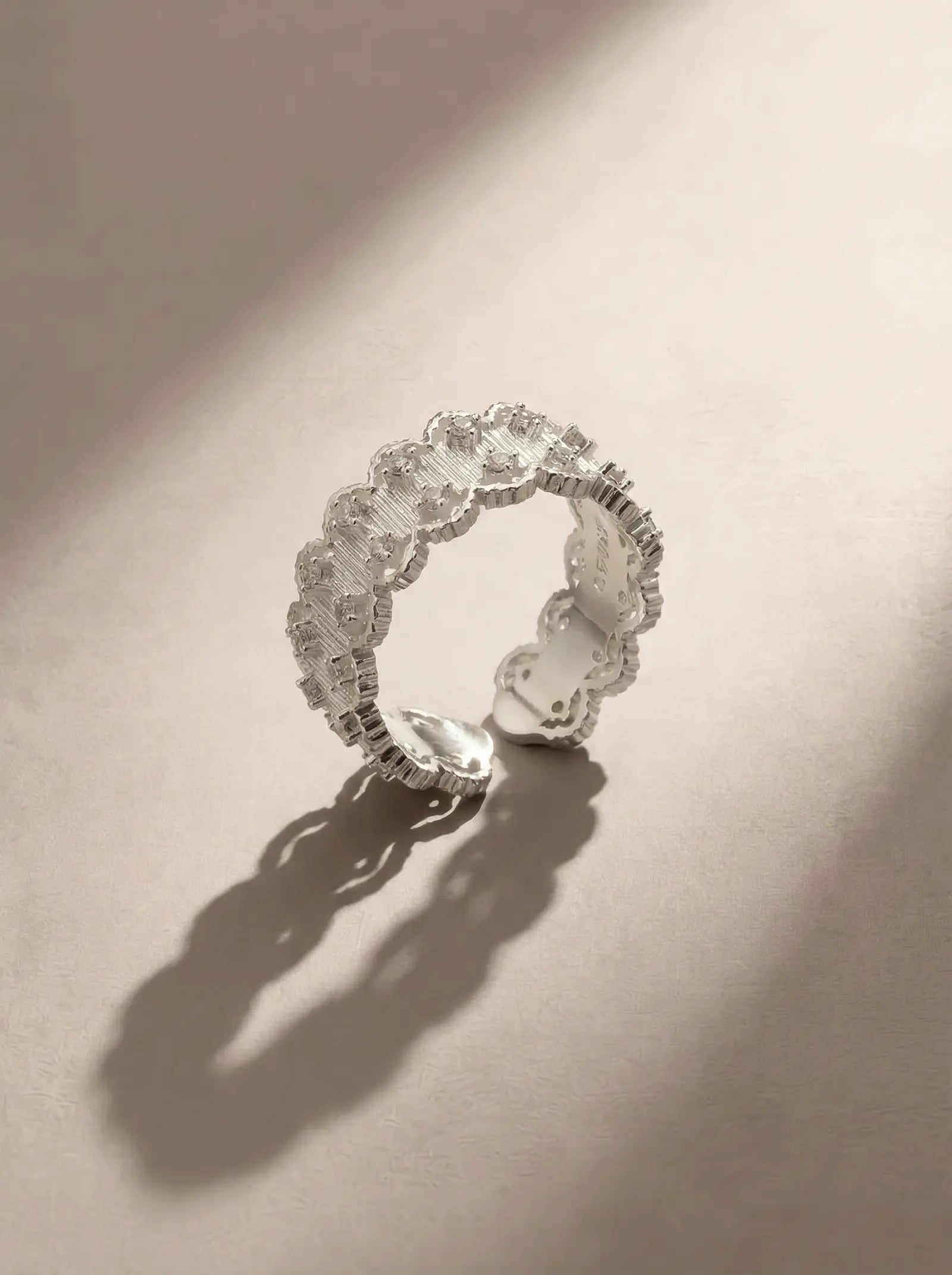 S925 Silver French Lace Brushed Ring (Adjustable)