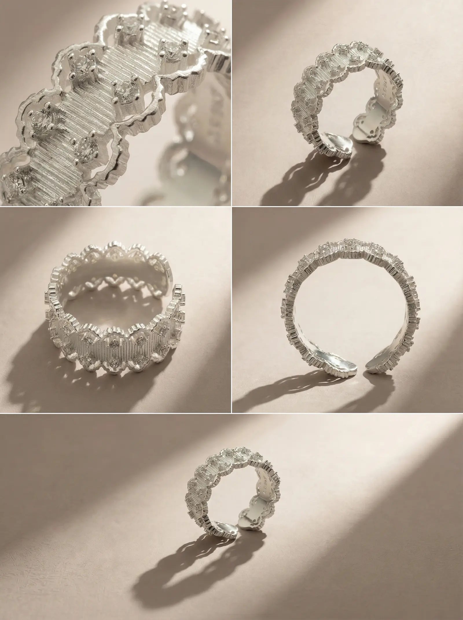 S925 Silver French Lace Brushed Ring (Adjustable)