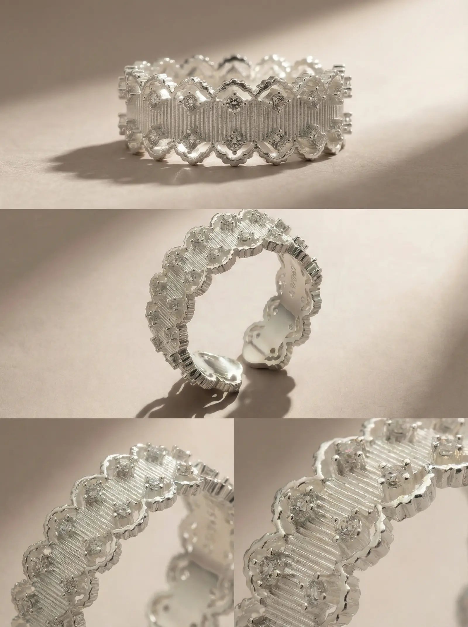 S925 Silver French Lace Brushed Ring (Adjustable)