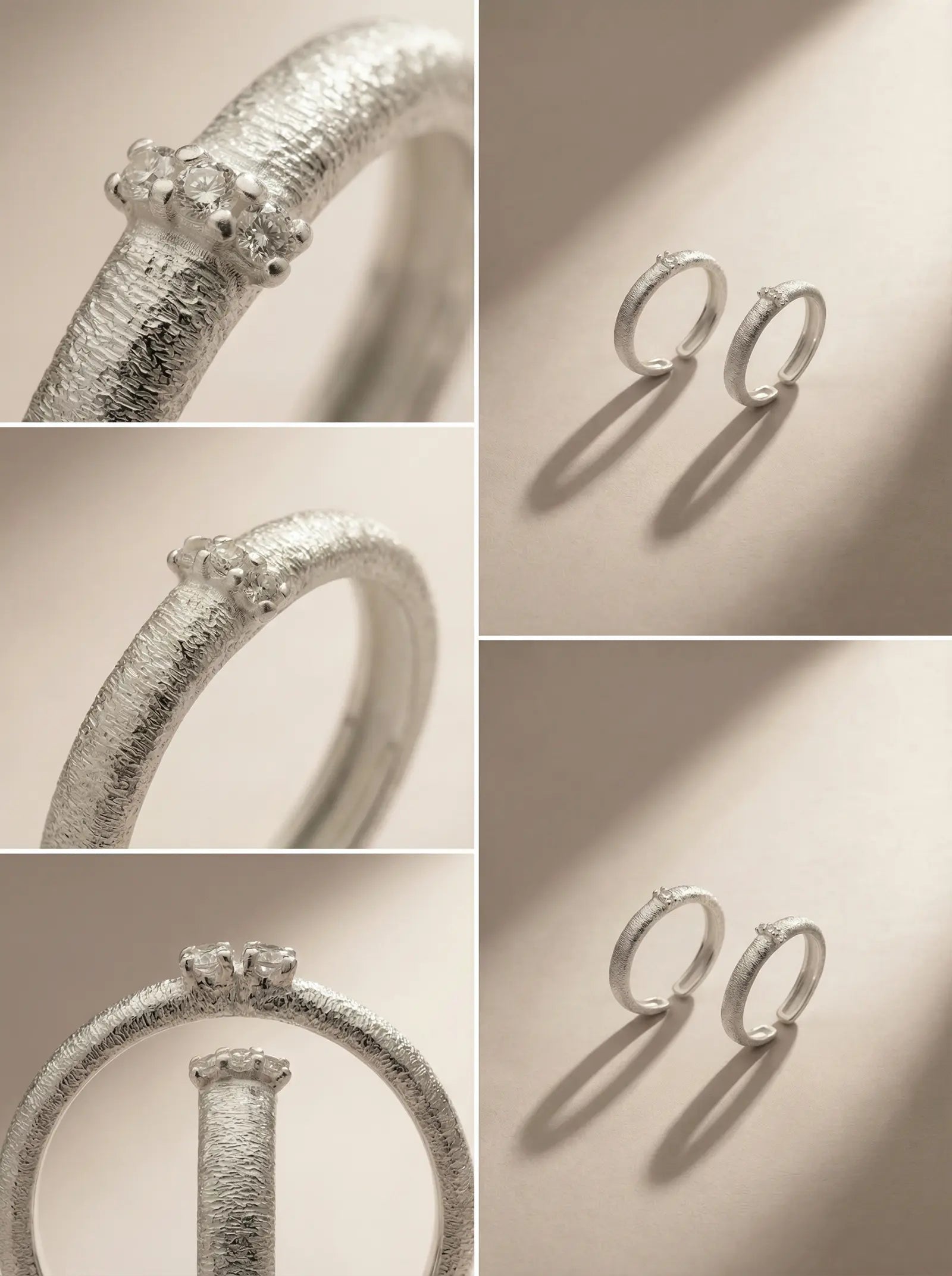 S925 Silver Satin Brushed Zircon Ring (Adjustable)