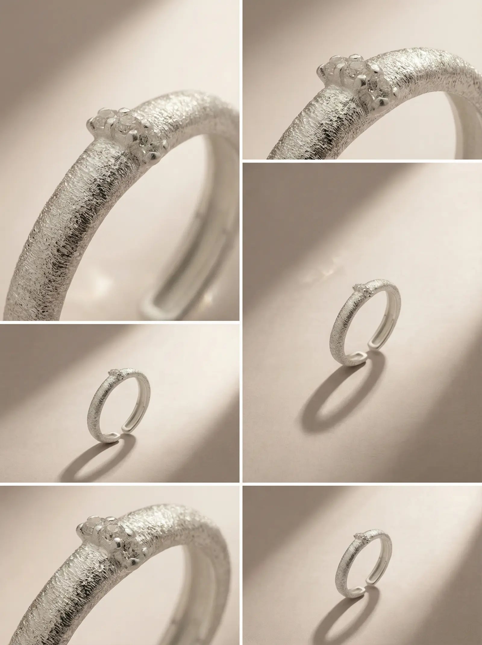 S925 Silver Satin Brushed Zircon Ring (Adjustable)